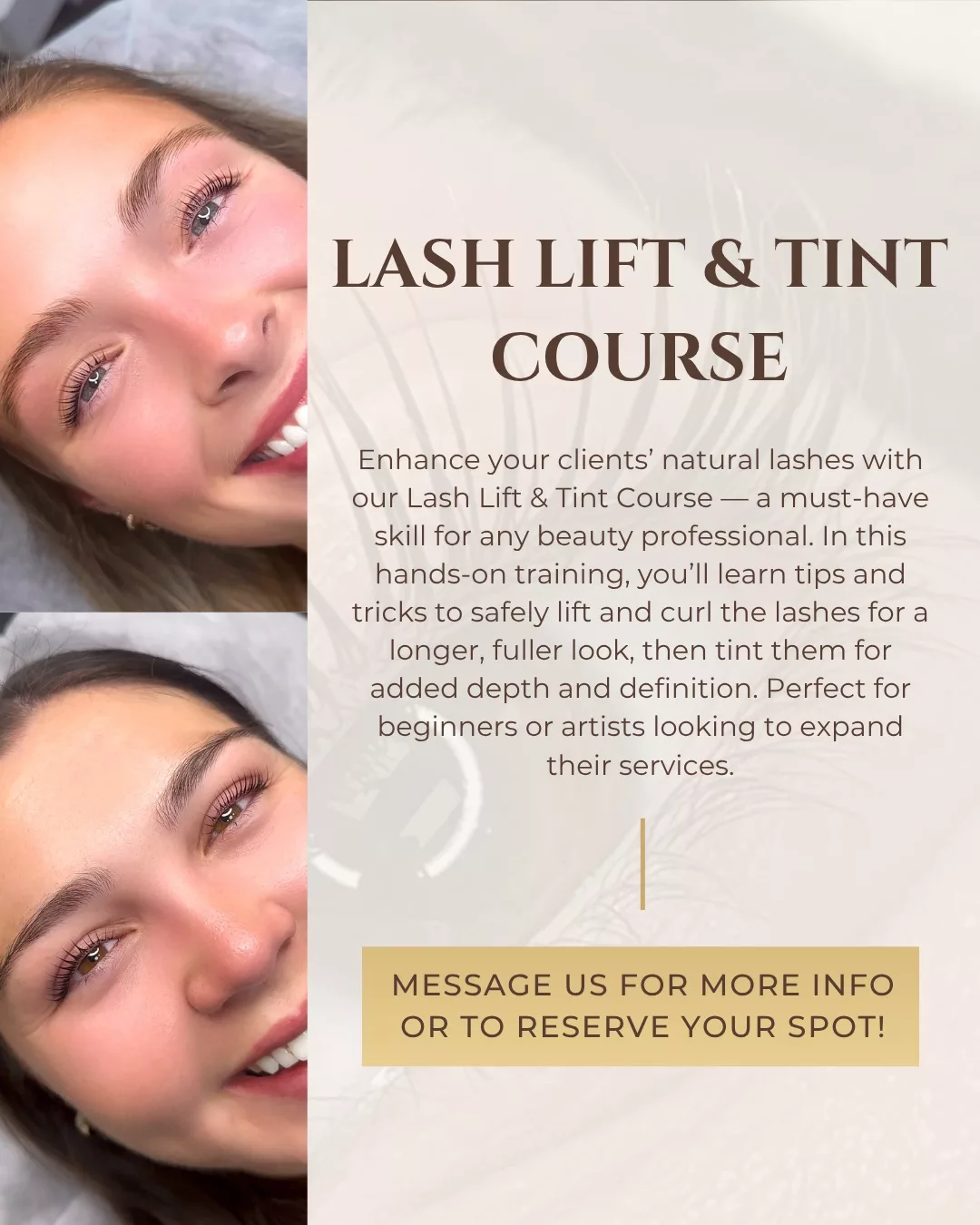 private class on lash lift and tint in-person